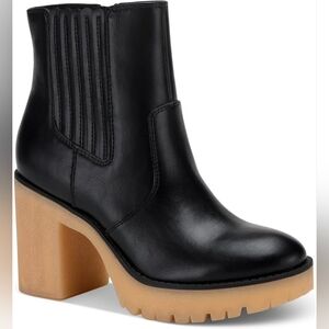 Sun + Stone Lennii Women's Black Faux Leather Ankle Heel Boots Size 9 M